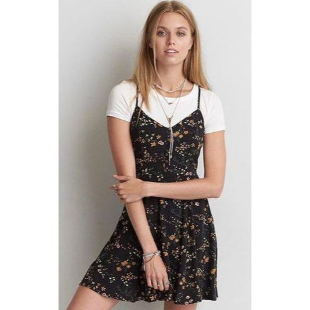 American Eagle Dark Floral Racerback Spaghetti Strap Mini Dress size 4